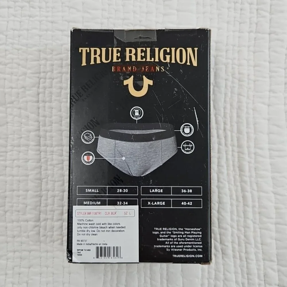 True‎ Religion Men's Size Large Briefs Cotton Stretch Underwear 5 Pack NEW NIB